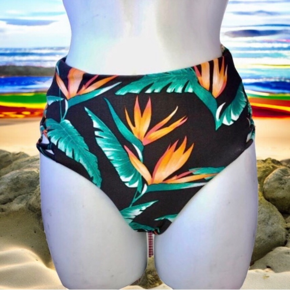 Tori Praver Swim Bikini Bottom High Waist Sexy CUT-OUT Sides New